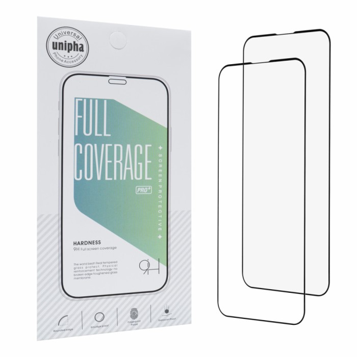 2x Folii de sticla securizata, full cover, duritate 9H, pentru iPhone 13 Mini, Neagra