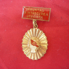 Insigna UTC - Fruntas in Intrecerea Utecista , metal si email , h= 4cm