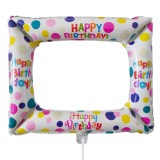 Balon Foil, Happy Birthday, Multicolor, 50x59 cm, Formă Ramă Foto