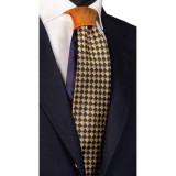 Cumpara ieftin Cravata Matase Naturala Italia, Model Unicat cu Nod Contrastant, Albastru Galben Orange, 148cm, Cutie Cadou
