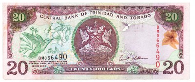 Trinidad Tobago 20 Dolari 2002 P-44 Seria 066490 foto