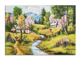 Cumpara ieftin Tablou peisaj idilic de primavara pictat manual, Amintiri, 70x50cm ulei pe panza, Constantin Feraru