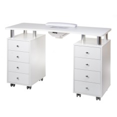 Masa de manichiura, colector praf, perna ergonomica, roti pivotante, lemn alb, RESIGILAT
