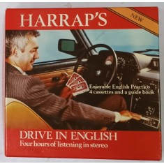 HARRAP &#039;S , DRIVE IN ENGLISH , 3 CASSETTES AND A GUIDE BOOK , 1982, LIPSA O CASETA AUDIO *