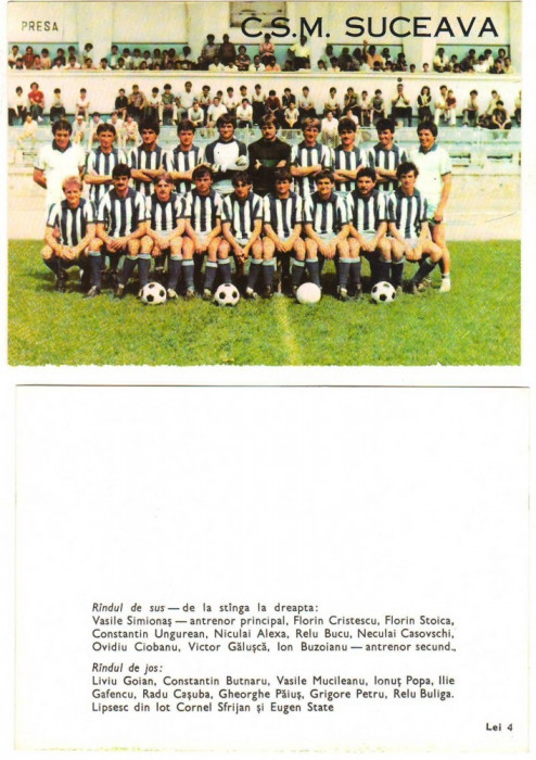 SV * Echipa de Fotbal C.S.M. SUCEAVA * Prima Promovare in Divizia A * 1987