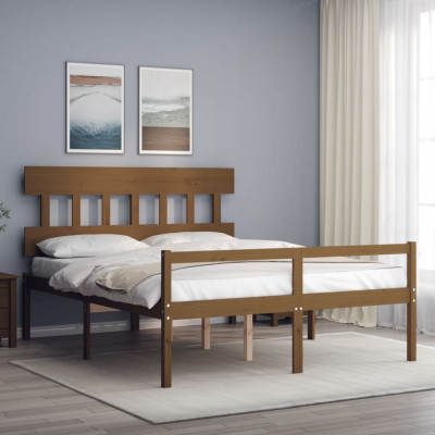 vidaXL Cadru de pat senior cu tăblie, maro miere, king size lemn masiv foto