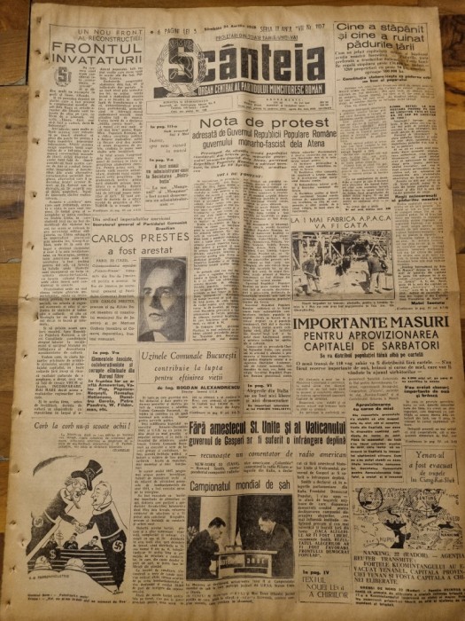 scanteia 24 aprilie 1948-fabrica APACA,alegeri in italia,minerii valea jiului