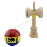 Cumpara ieftin Kendama profesionala din lemn cu rulment metalic, model Dracula tricolor, finisaj Super Sticky, cupe mari King Size V3, 18 cm, multicolor