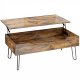 HOMCOM Masă de cafea dreptunghiulară din lemn cu depozit mare ascuns, &icirc;nălțime reglabilă, 95 x 50 x 40 cm, Maro rustic | Aosom Romania