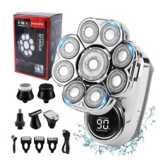 Aparat de ras electric, Set Multifunctional 6 in 1, 9 lame rotative, Cap detasabil magnetic, Impermeabil IPX6, Barbierit uscat si umed, Afisaj LED, In