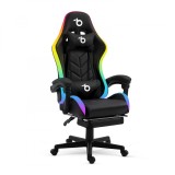 Scaun Gaming RGB LED, Cotiere, Perna Lombara si Gat, Telecomanda, Inaltime Reglabila, Negru