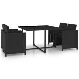 Set mobilier de exterior cu perne, 5 piese, negru, poliratan, vidaXL