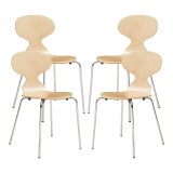 Set 4 scaune dining Kil din lemn natur si metal cromat