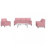 VidaXL Set canapele cu perne/rulouri, 3 piese, roz, catifea