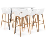 vidaXL Set mobilier de bar, 7 piese, alb