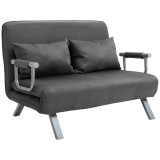 HOMCOM Canapea Extensibilă cu Șezut Reglabil &icirc;n 5 Poziții și Perne Detașabile, Canapea din Imitație de Piele, 105x80x78 cm, Gri | Aosom Romania