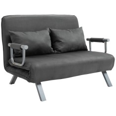 HOMCOM Canapea Extensibilă cu Șezut Reglabil &icirc;n 5 Poziții și Perne Detașabile, Canapea din Imitație de Piele, 105x80x78 cm, Gri | Aosom Romania