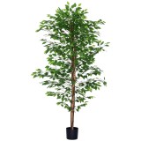 HOMCOM Plantă Artificială de Ficus cu 1260 Frunze, Plantă Artificială cu Ghiveci Inclus, &Oslash;17,5x14,5 cm, Verde | Aosom Romania