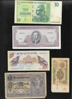 Set 5 bancnote de prin lume adunate (cele din imagini) #373 foto
