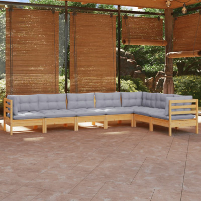 Set mobilier gradina cu perne gri, 7 piese, lemn masiv de pin GartenMobel Dekor foto
