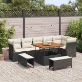 Cumpara ieftin Set de canapele pentru grădină cu pernă 9 pcs negru și crem