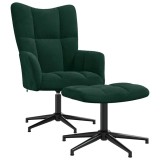 Cumpara ieftin Scaun de relaxare cu taburet, verde inchis, catifea