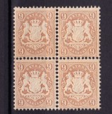 Cumpara ieftin ✅ (S35) Germania veche - Bavaria/Bayern 1873 " Stema embosata " 9Kr bloc 4V, Mi. 28y filigran diamant 15-17mm, cota 50 &euro; , MVLH