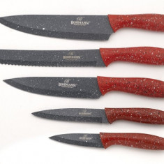 Set de cutite 6 piese bohmann, stant rotund, acoperire Marmura-Rosu