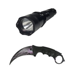 Lanterna cu electrosoc cu acumulator, LED, cutit karambit antrenament inclus foto