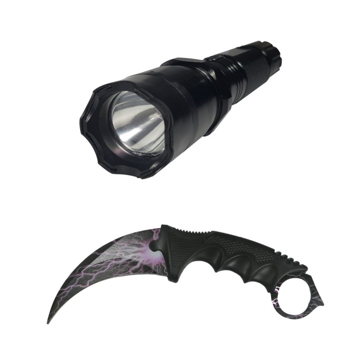 Lanterna cu electrosoc cu acumulator, LED, cutit karambit antrenament ...