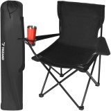Scaun pliabil gradina, camping, pescuit, negru, cu suport pahar/sticla, husa, max 100 kg, 80x44x80 cm, Trizand, Isotrade