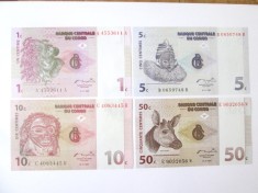 Congo(Republica Democrata) lot 4 bancnote 1997 UNC:1 Centime,5+10+50 Centimes,produsele din imagini