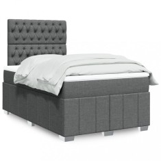 vidaXL Pat box spring cu saltea, gri &icirc;nchis, 120x190 cm, textil 3291615