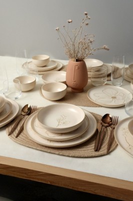 Keramika Set de vesela - Taupe Bloom Nordıc - 24 bucăți - 6 persoane - Stoneware foto