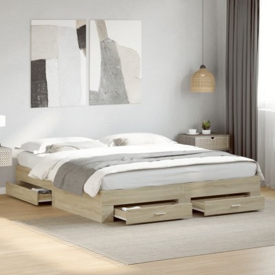 vidaXL Cadru de pat cu sertare stejar sonoma 180x200 cm lemn prelucrat foto
