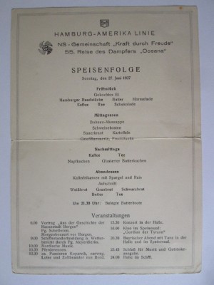 Rar! Meniu nazist ofiteri pachebot Hamburg-Amerika Linie,model carte post.1937 foto