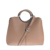 Geanta eleganta cappuccino cu manere rotunde metalice