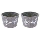 Set 2 cosuri de depozitare din material textil, mesaj imprimat, gri, 18x11 cm