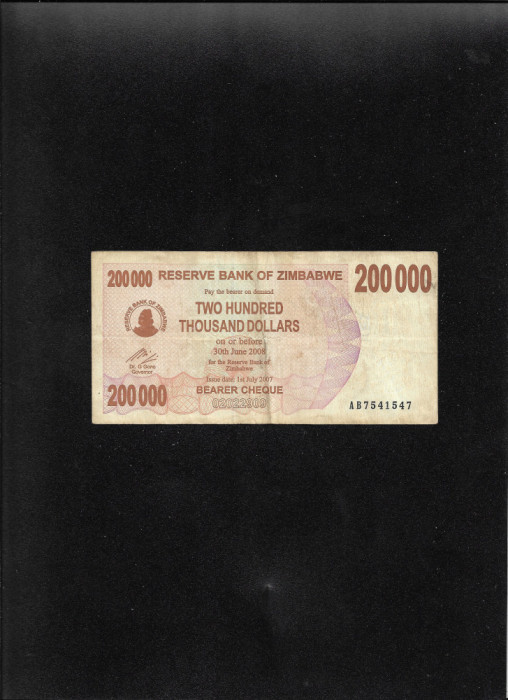 Zimbabwe 200000 200.000 dollars 2007 seria7541547