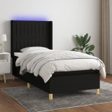 VidaXL Pat cu arcuri, saltea și LED, negru, 90x200 cm, textil