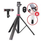 Trepied telescopic telefon/cameră GDTLINE&reg;, 36-205 cm, telecomandă Bluetooth, lampă LED, spray curatare ecran, selfie stick, kit complet, negru