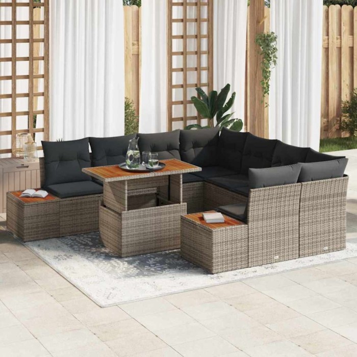 vidaXL Set de masă pentru grădină 9 pcs Gri și Brown 100 x 55 x 73 cm 3350056