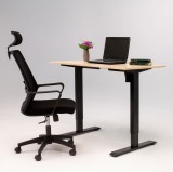 Pachet Smart Combo, Birou electric SmartAdjust, reglabil, controler sus/jos, 1 motor, cadru negru, blat crem 140x70 cm, Scaun ergonomic, tetiera, spat, Dab4Office