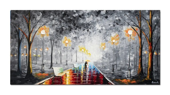 Tablou indragostiti pictat manual living, dormitor, Impreuna spre viitor, 120x60cm ulei pe panza in relief