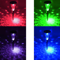 Lampa solara LED multicolor, pentru alei, inaltime 37 cm, 4 buc set foto