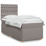 VidaXL Pat box spring cu saltea, gri taupe, 90x200 cm, textil