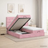 Cumpara ieftin Pat ottoman cu saltea cu headboard 2 buc. Roz Catifea