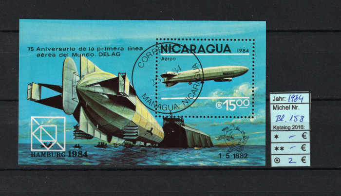 Timbre Nicaragua, 1984 | 75 de ani de la zborul Zeppelin &icirc;n jurul lumii | aph