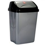 Coș de Gunoi Plastic, Model Standard, Culoare Gri Argintiu-Negru, Capacitate 16L, Oem