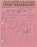 Rom&acirc;nia, Soc. Anon. Rom&acirc;nă Josef Weissmann, bon de magazie, 1937